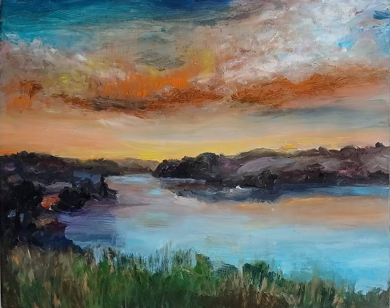 Original Landscape Painting by Regine Kuschke | Contemporary Art on Other | Gabelsee | The Lake