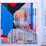 Machines are becoming more and more human-like, but also human are becoming more and more machine-like. Hybrids of humans and machines are created by AI. The borders get blurred.
Inpired by Kraftwerk and Bladerunner, I created machine portraits in the style of the renaissance.

Painting, two sided, on reused transparent acrylic glass, with opaque, transluscent and transparent areas. An abstract vibrating urban landscape.

The artwork is ready for hang. A white background is recommended.
