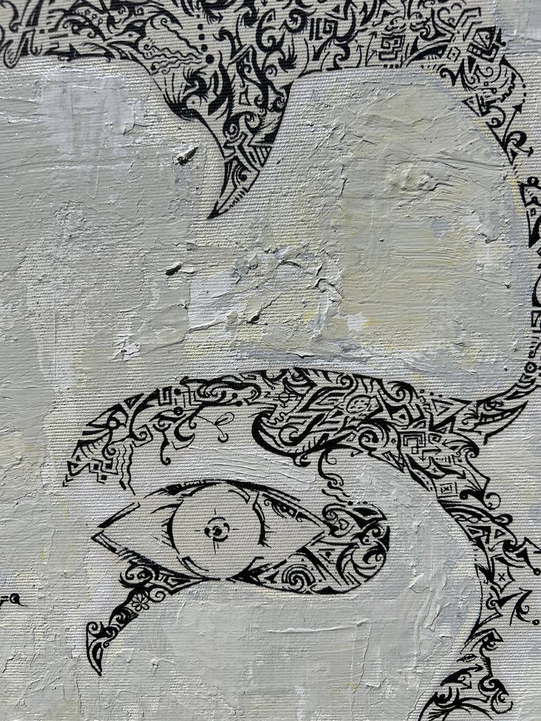 Original Black & White Calligraphy Painting by Mirela Fioresy