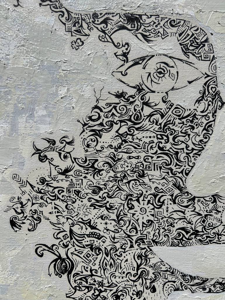 Original Black & White Calligraphy Painting by Mirela Fioresy