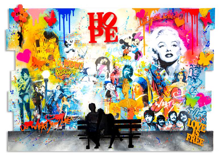 Original Famous Mixed Media by Uri Dushy  Other Art on Aluminum  Lovers