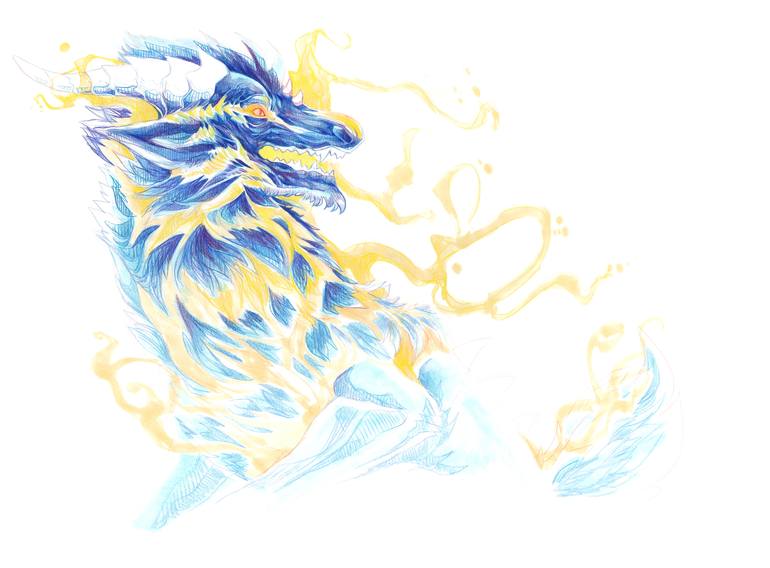 Blue Lightning Fire Dragon Drawing by Christine Hwang | Saatchi Art
