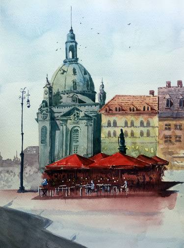 Watercolor Cityscape Spanish Plaza thumb