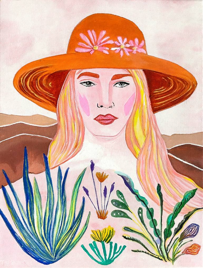 Original Women Painting by Beate Tubach | Contemporary Art on Canvas | Portrait With Summer Hat #2
