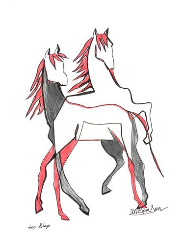 Original Abstract Horse Drawings by Micky Jansen