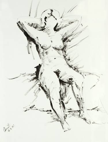Print of Expressionism Nude Drawings by Amit Bar