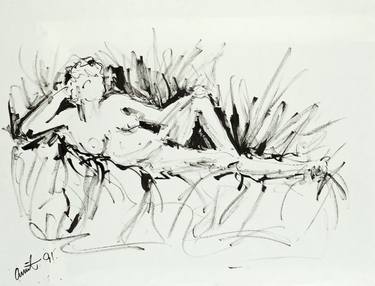 Print of Expressionism Nude Drawings by Amit Bar