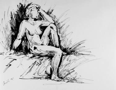 Nude seated on bed thumb