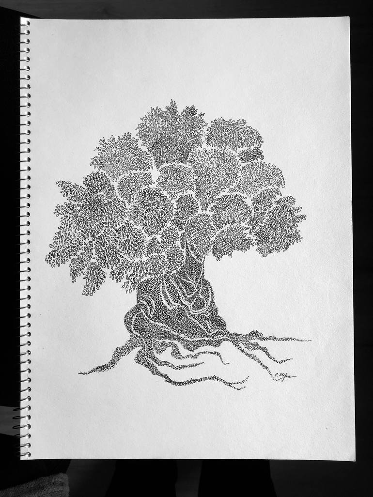 Original Impressionism Tree Drawing by Cristina Stefan
