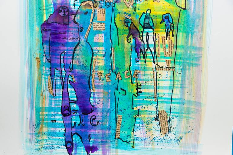 Original Abstract Expressionism People Mixed Media by Cristina Stefan