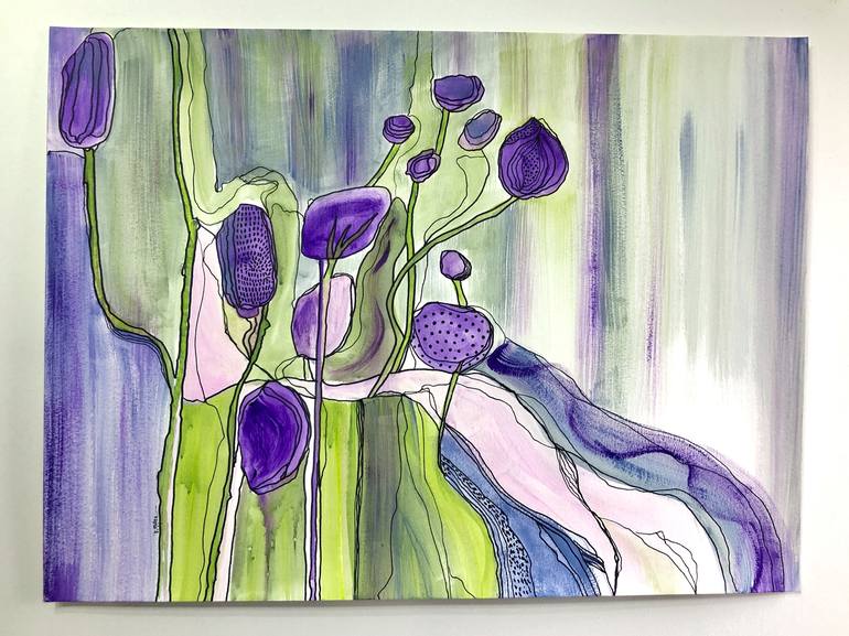 Original Art Deco Floral Painting by Cristina Stefan