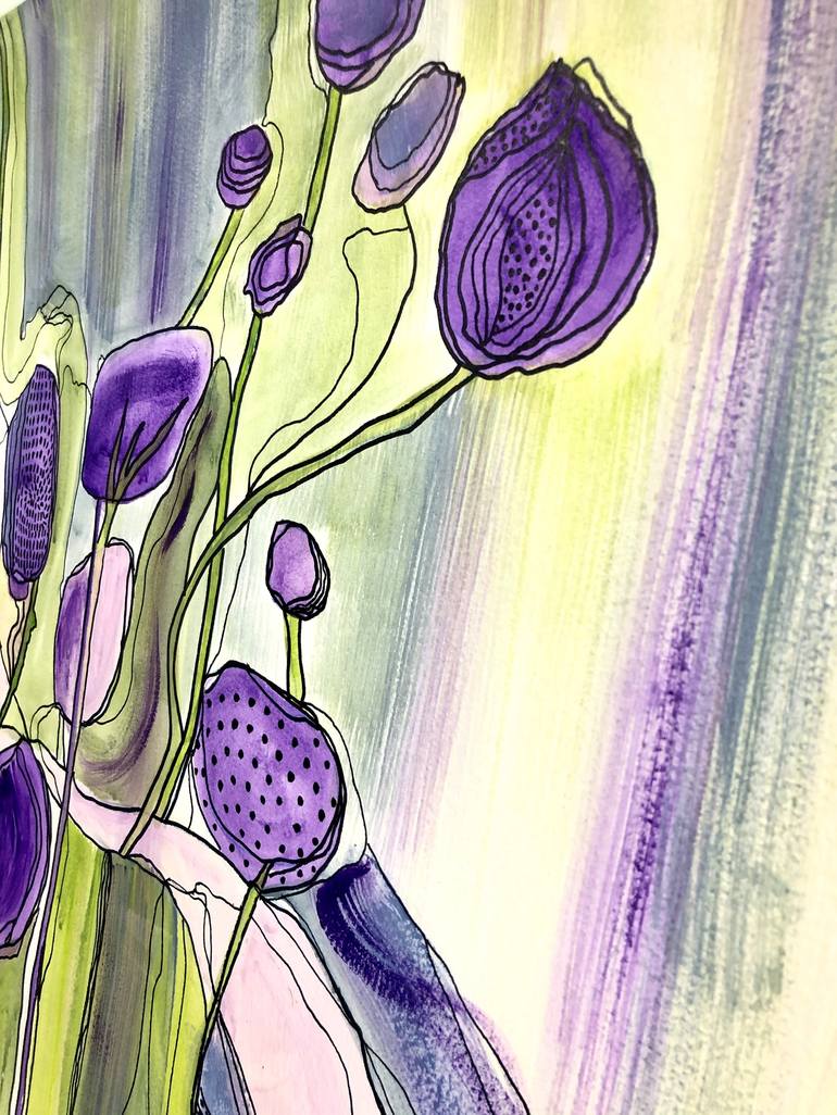 Original Art Deco Floral Painting by Cristina Stefan