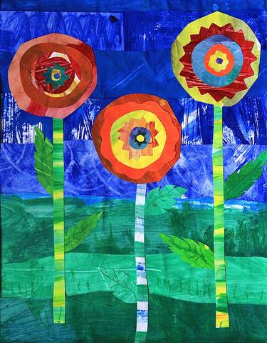 Original Expressionism Floral Collage by Deborah Walsh