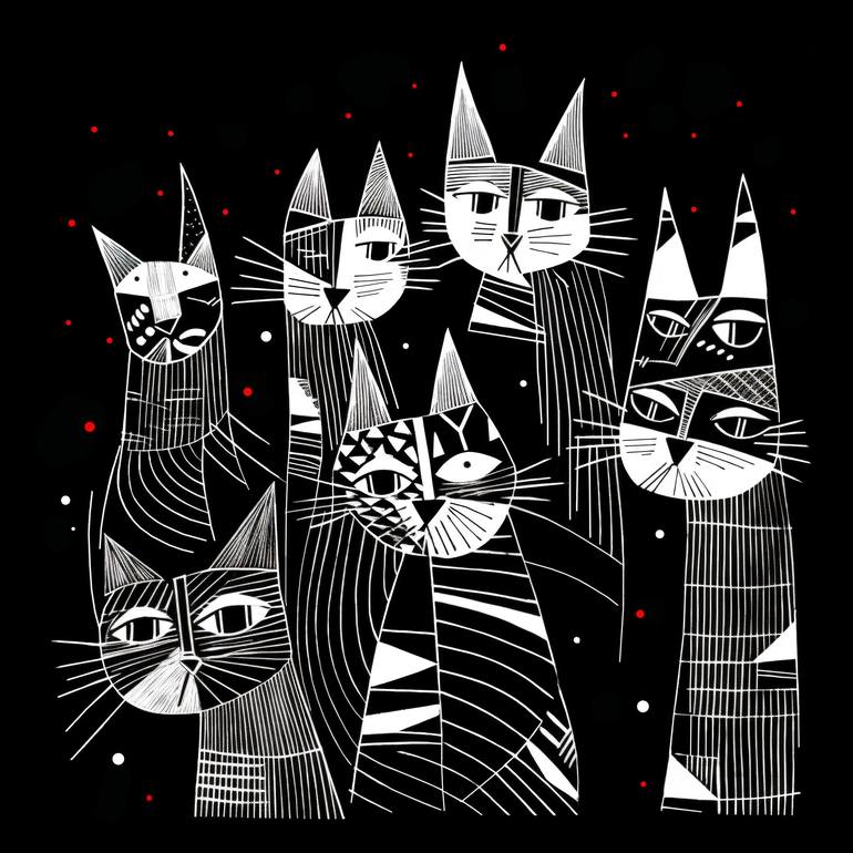 "Whimsical Cats # 33" - Print