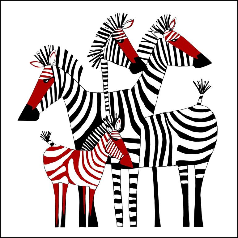 "Whimsical Zebras # 49" - Print