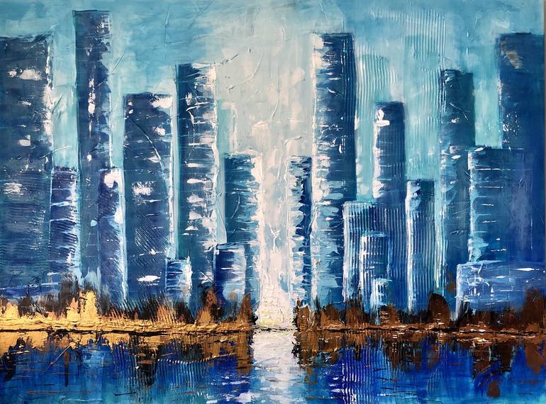 Acrylic City Landscape Painting Big Abstract Cityscape Painting Black And  White