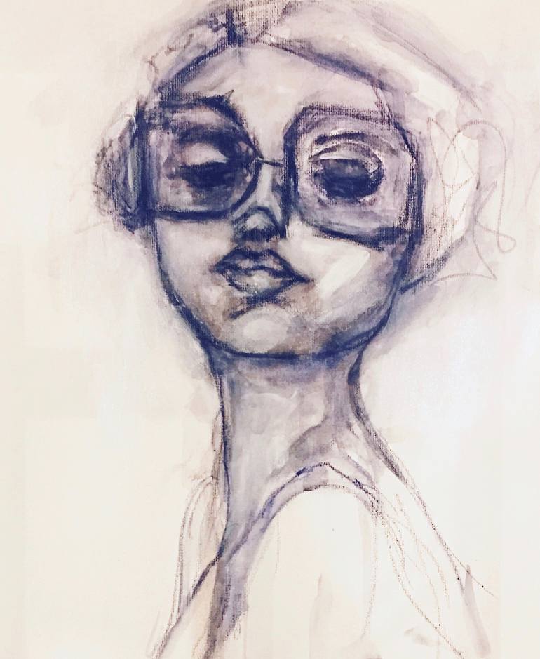 Original Abstract Portrait Drawing by Zena Dabbous