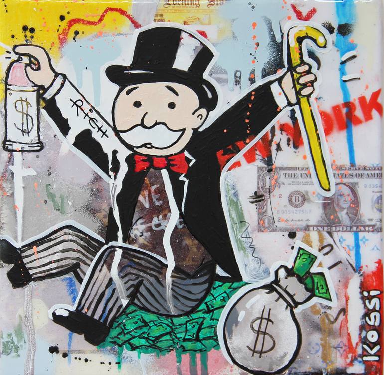 Alec Monopoly Canvas Mr Monopoly with Can + Dollar Bag Art Framed Wall  Picture