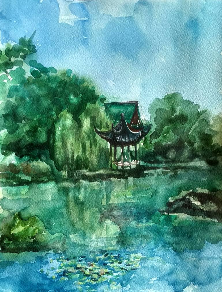 Chinese Garden Painting by Nata Polyanichko | Saatchi Art