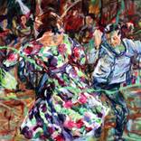 60'ies dance blue 60x60cm linen-oil a.jpg by Suna Tufekcibasi