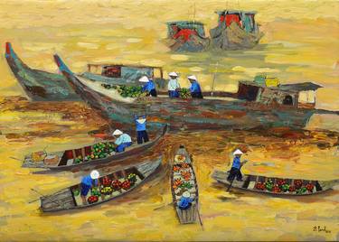 Original Contemporary Boat Painting by Nguyen Dinh Long