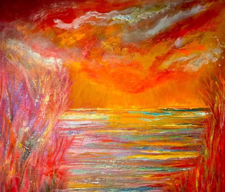 Original Expressionism Beach Painting by Esther Tajani