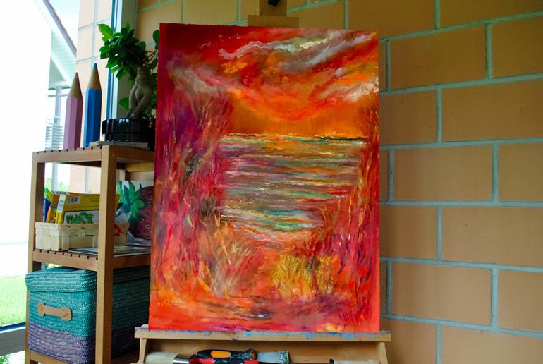 Original Expressionism Beach Painting by Esther Tajani