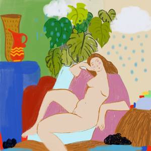 Nude in Armchair an foliage te mes nuages