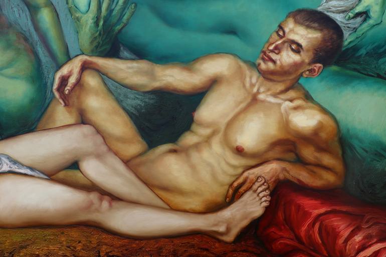 Original Figurative Nude Painting by Yunia Lores