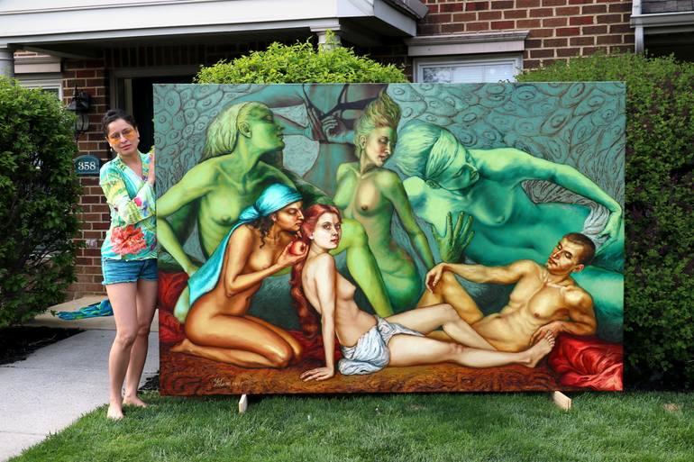 Original Figurative Nude Painting by Yunia Lores