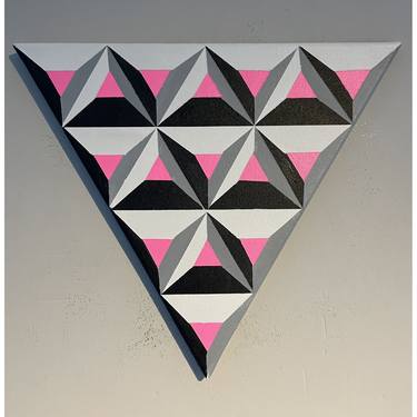 Original Modern Abstract Geometric Op Art Framed Triangle Canvas thumb