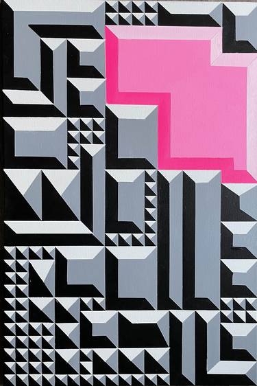 Original Framed Modern Op Art Geometric Canvas thumb