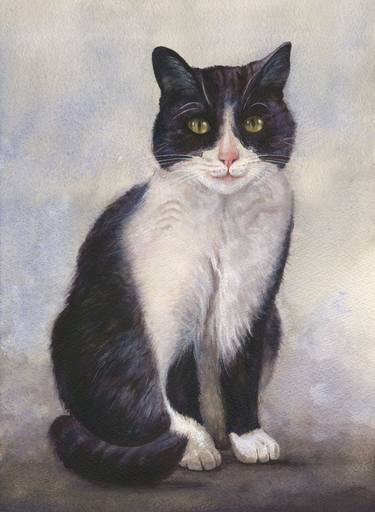 Tuxedo cat in watercolor thumb