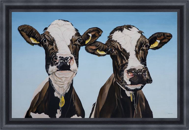 Original Photorealism Cows Painting by Clara Bastian