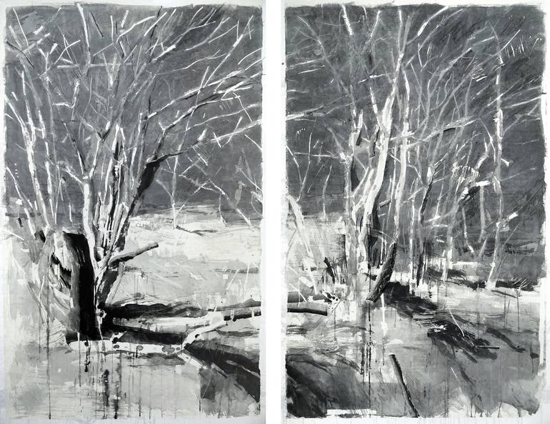 Original Fine Art Landscape Drawing by Soonhaeng Lee