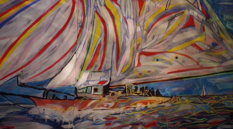 Original Expressionism Boat Painting by BB Bango