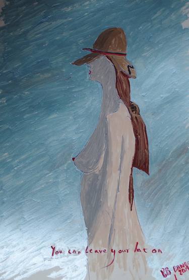 Nude with a brown hat on thumb