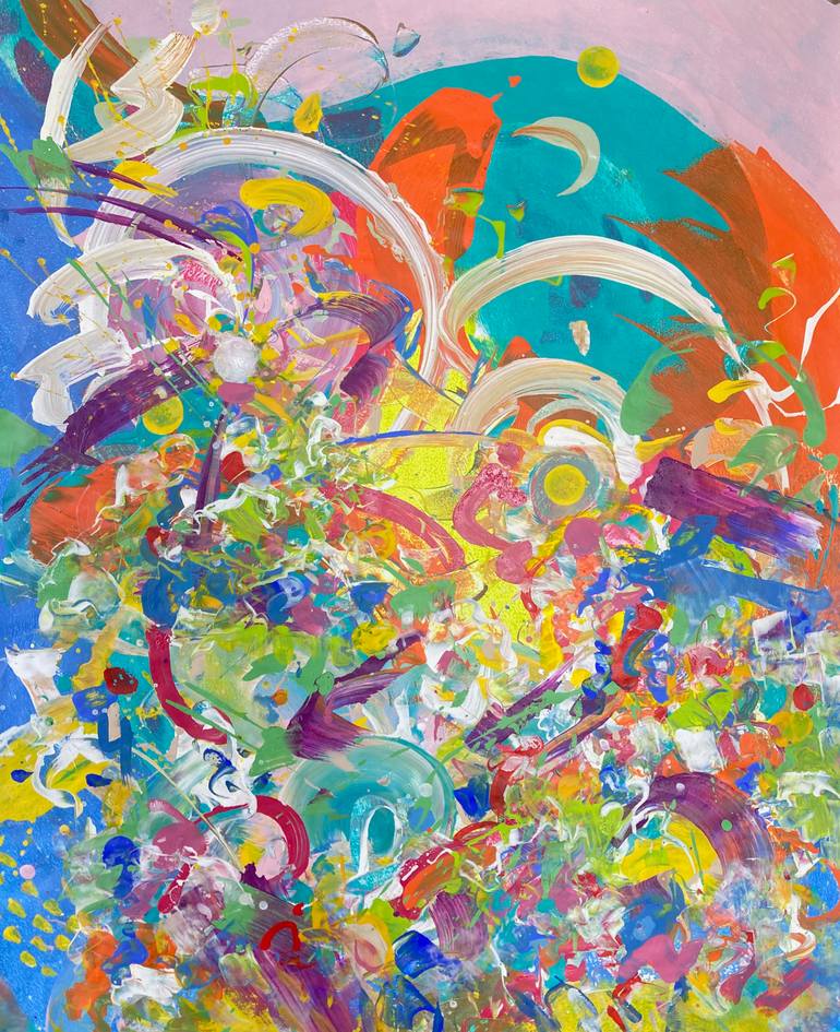 Original Abstract Painting by Delphine Bernard | Abstract Art on Paper | SUN LOVE DAY