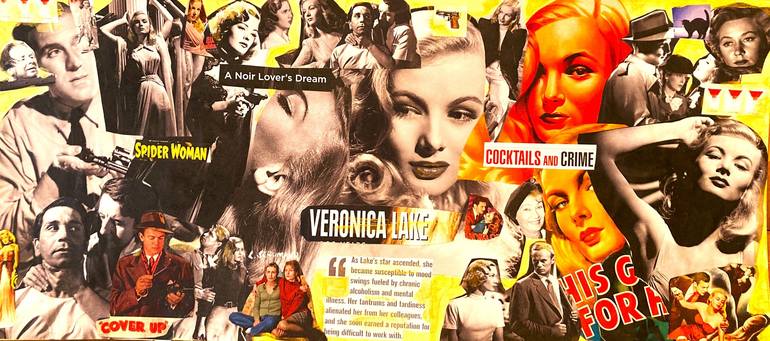 Original Pop Culture/Celebrity Mixed Media by Carl Schumann | Surrealism Art on Other | To the Depths of Veronica Lake