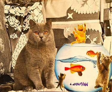 Original Surrealism Cats Collage by Carl Schumann
