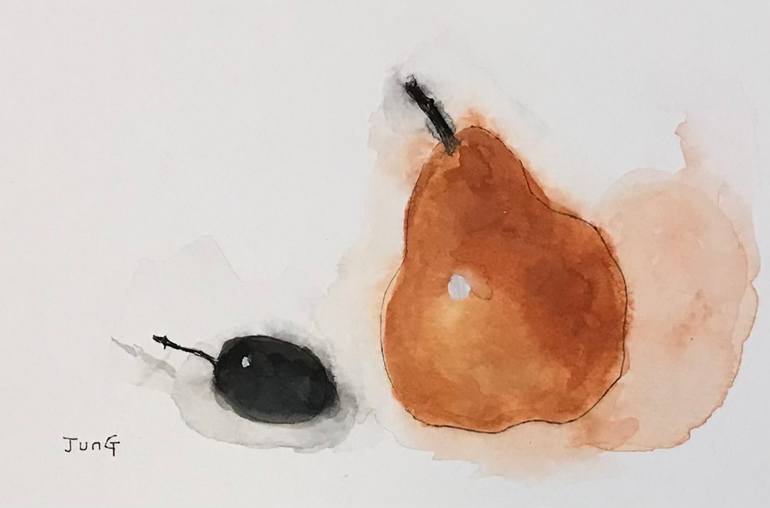 Original Still Life Painting by Jung Nowak | Abstract Art on Paper | Fruit