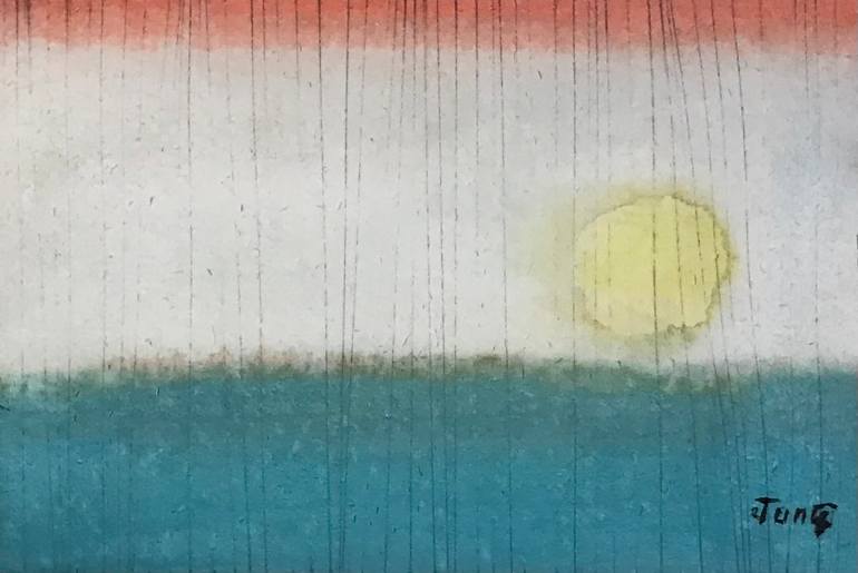 Original Seascape Painting by Jung Nowak | Abstract Art on Paper | Sun