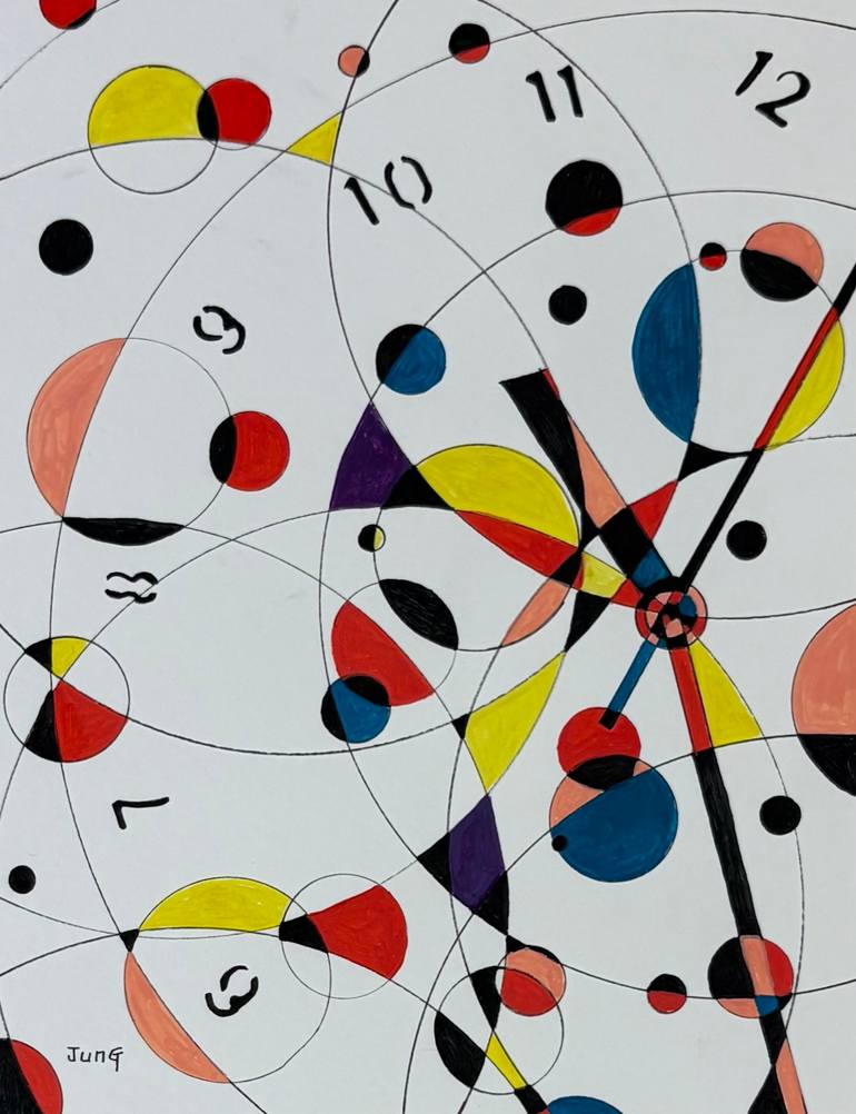 Original Time Painting by Jung Nowak  Abstract Art on Paper  Clock