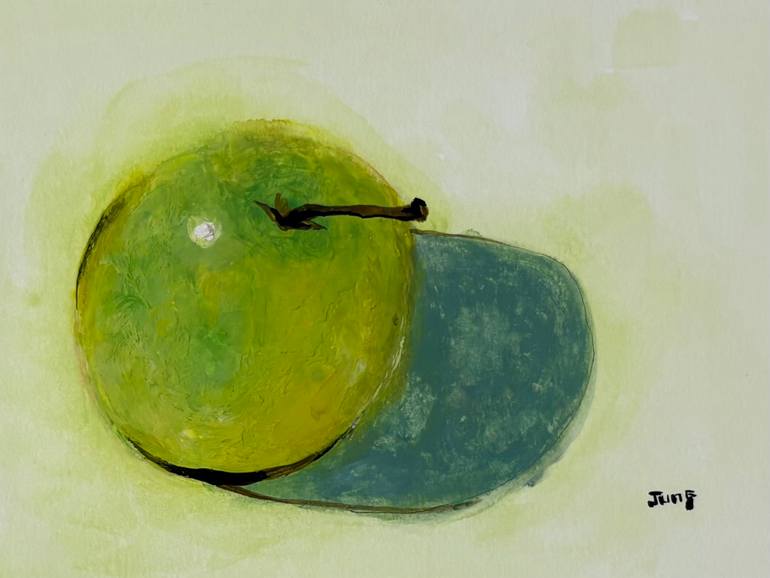 Original Still Life Painting by Jung Nowak | Abstract Art on Paper | Green Apple