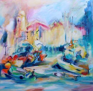 Original Abstract Expressionism Cities Paintings by Mauga Houba-Hausherr