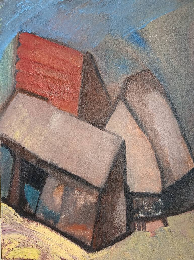 Original Architecture Painting by Sovera Caffettieri | Contemporary Art on Paper | On the farmyard