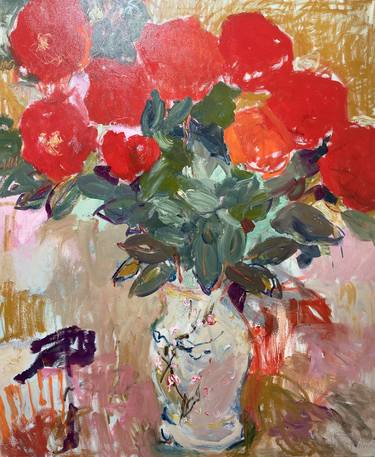 Red roses in a Japanese vase thumb
