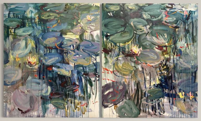 Summer pond. Diptych Painting by Lilia Orlova-Holmes | Saatchi Art