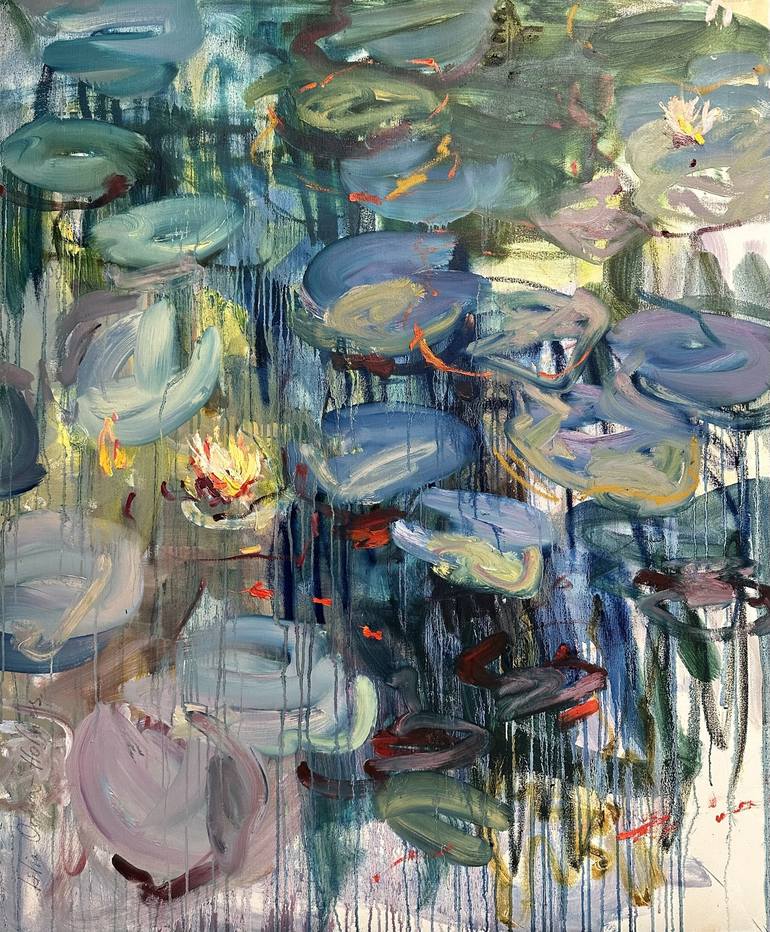 Summer pond. Diptych Painting by Lilia Orlova-Holmes | Saatchi Art