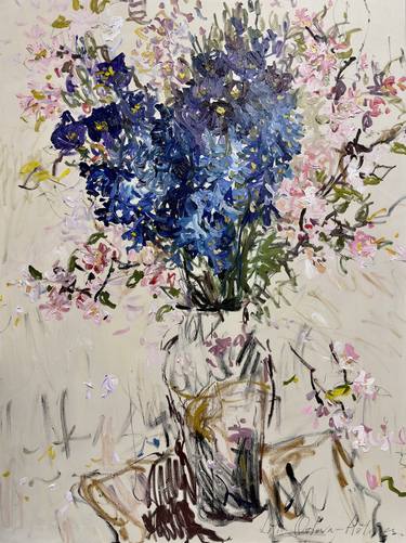 Vase of flowers and apple blossoms thumb